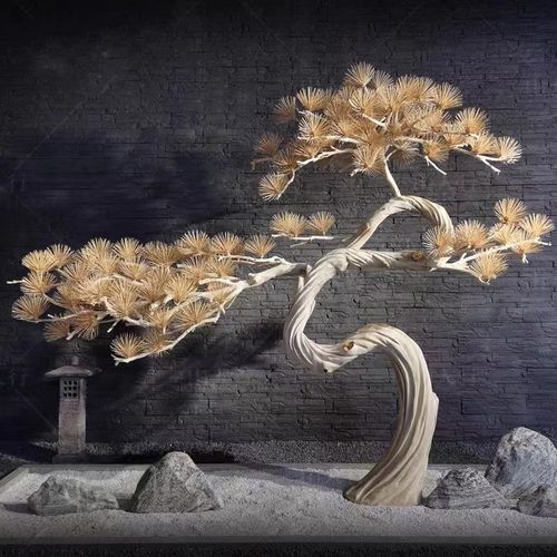 仿真雪松马尾松商场装饰高端松树摆件植物景观造景松树实木雕刻树