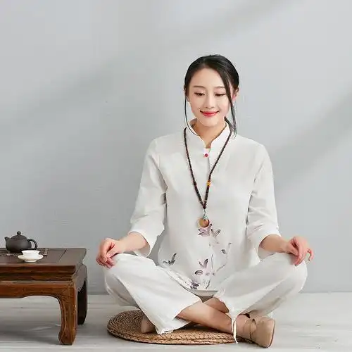 佛笑缘女装棉麻禅意素衣女中国风佛系衣服女居士服装女套装瑜伽服
