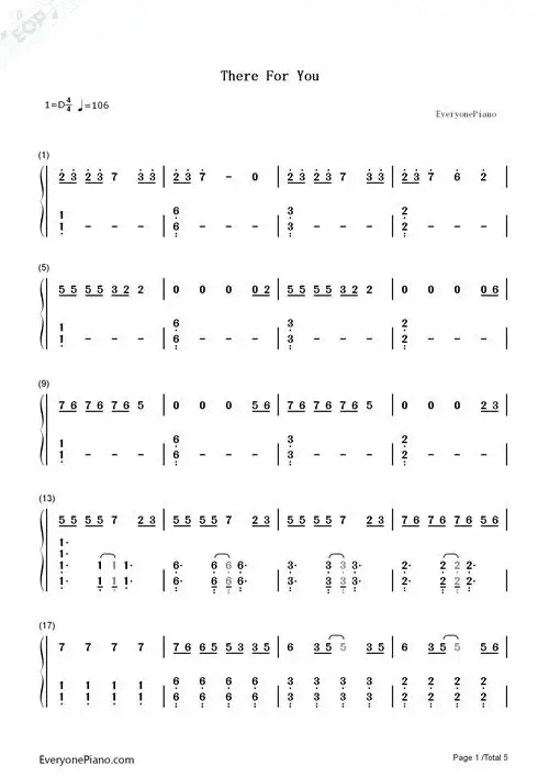 there for you-martin garrix双手简谱预览1