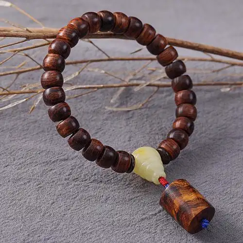 海南黄花梨7x9mm佛珠老型珠桶苹果珠手串搭配蜜蜡手串