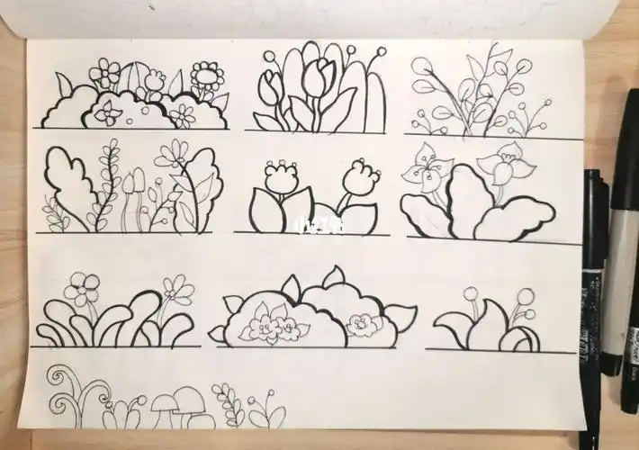 简单的简笔画花丛草丛