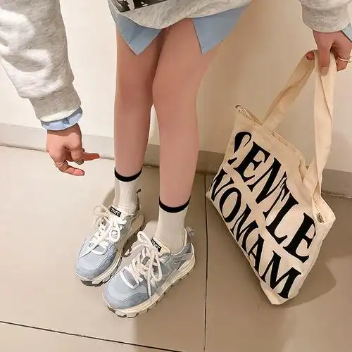 聪明豆学院风拼色百搭厚底阿甘鞋真皮增高慢跑鞋学生休闲运动鞋女