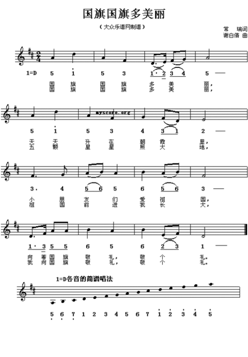 妹妹要参加钢琴钢琴比赛,谁能告诉我国旗多美丽的钢琴五线谱,左右手都