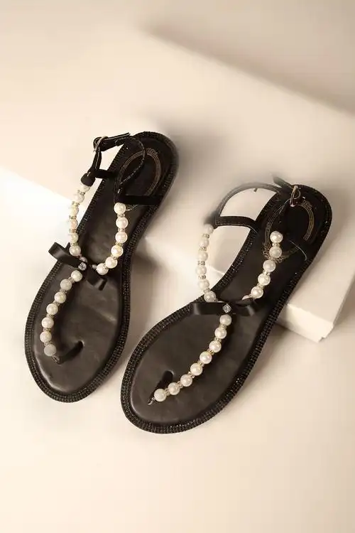 欧洲站2015夏季新款平底水钻珍珠蝴蝶结串珠人字拖平跟学生女凉鞋