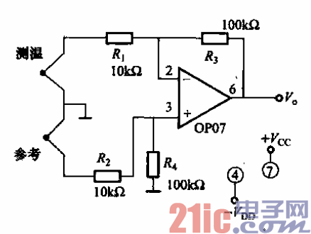 op07构成的高稳定热电偶测温放大电路