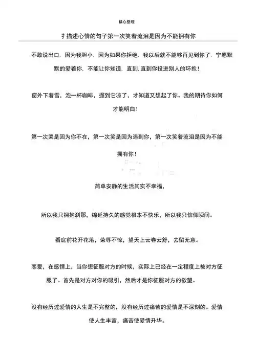 描述心情的句子第一次笑着流泪是因为不能拥有你_第1页