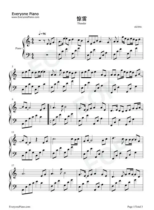 倪浩毅作品 惊雷钢琴简谱 - 曲谱歌词网