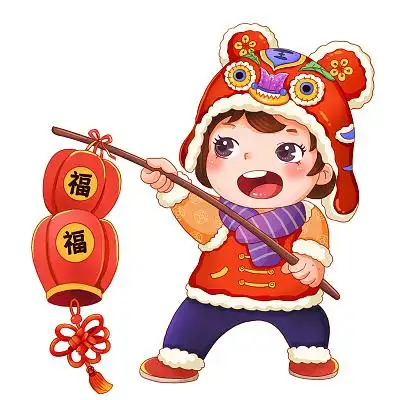 2022新年春节卡通福娃手拿灯笼年画元素福娃年画元素