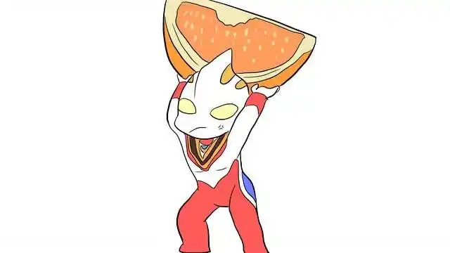 正在举橙子的q版可爱的盖亚奥特曼儿童卡通简笔画