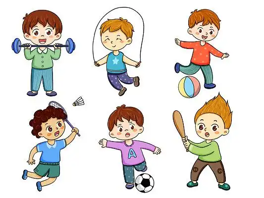 手绘卡通小男孩做运动锻炼身体健康生活儿童png素材卡通小男孩元素