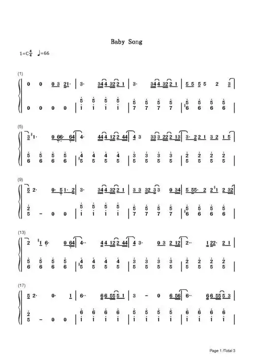 baby song-陈奕迅-c调 -流行钢琴简谱
