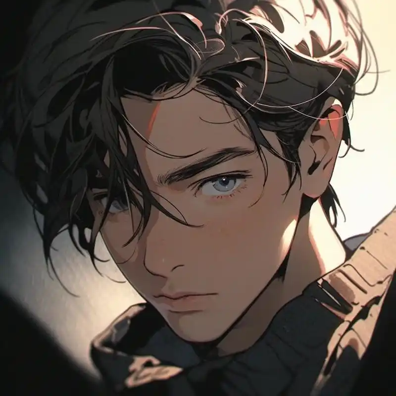 简约的黑色背景,深邃的眼神以及从上方打下的一束灯光,让整个图片