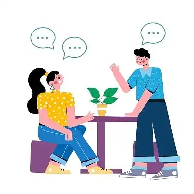 卡通扁平公司职员商务沟通交流png素材交流沟通办公互联网元素面对面