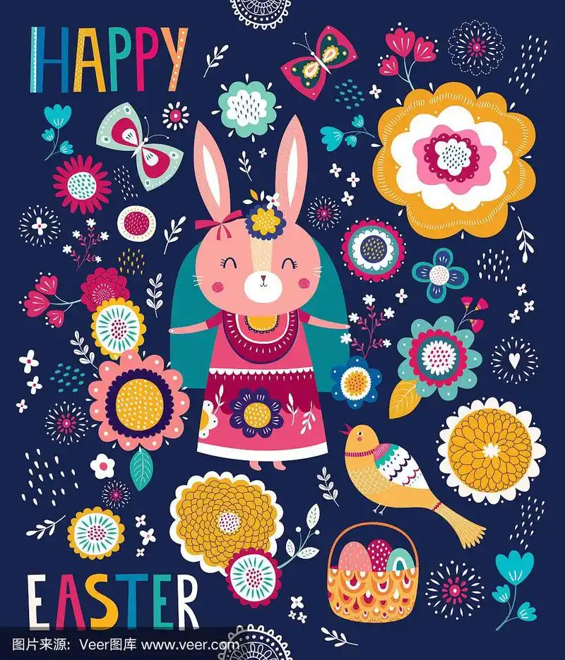 复活节,绘画插图,可爱的,动物,鸡蛋