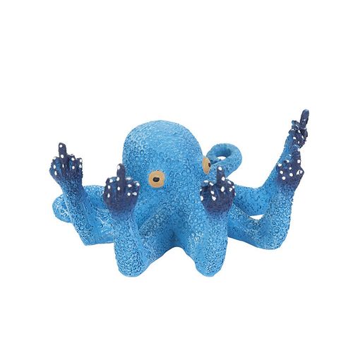 大号胖虎桌面摆件 可爱创意夜光仿真雕塑3d竖中指八爪鱼家具办公 蓝色