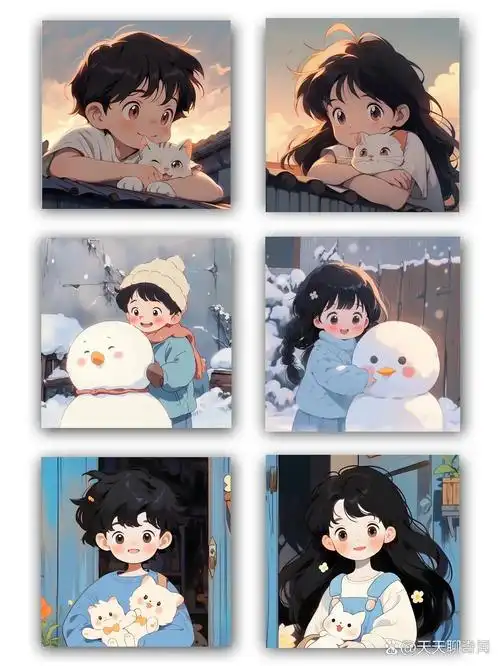 情侣头像|可爱呆萌一对动漫|一人一半