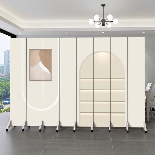 移动隔断遮挡屏风隔断网红直播间服装店美容院可折叠移 乳白色 贈滑轮