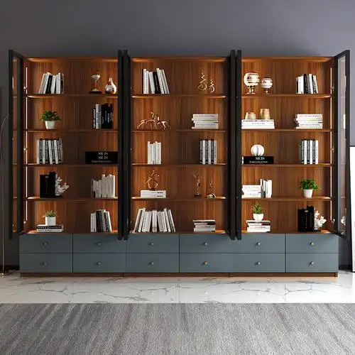 大型老总办公室展示柜玻璃样品展示柜书橱整墙