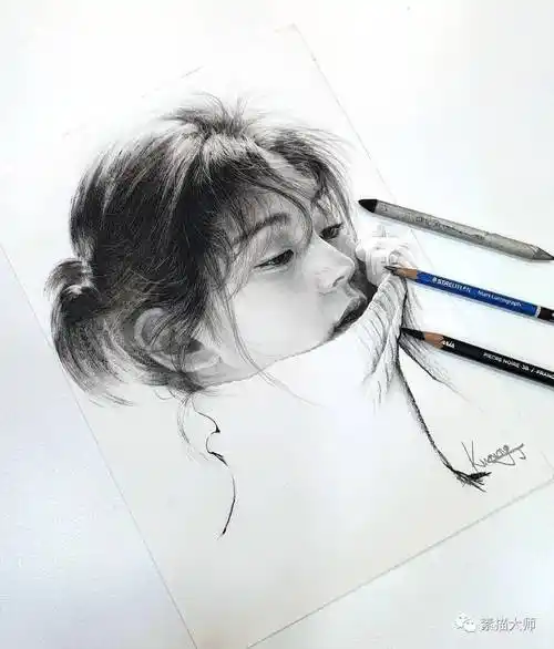 这铅笔素描画,也太精彩了,尤其是发丝!_作品_素材_声明
