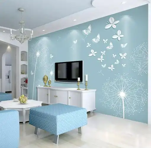 8电视背景墙壁纸现代简约墙纸北欧蒲公英客厅装饰3影视墙布装饰.