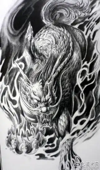 傅海林麒麟纹身手稿欣赏经典霸气麒麟纹身图案