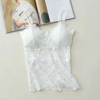 白色蕾丝抹胸防走光长款吊带背心裹胸美背文胸性感内衣薄款女 白色