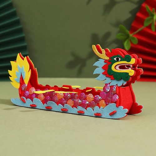 天颛端午节龙舟儿童手工diy不织布赛龙舟国潮龙船制作材料幼儿园活动