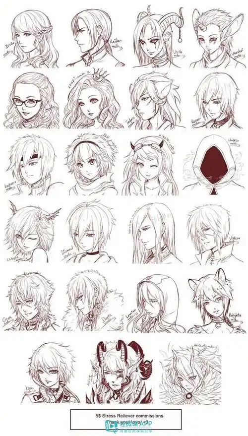 漫画发型线稿参考~发型素材一次管够学习资料:【绘画素材150p】1000