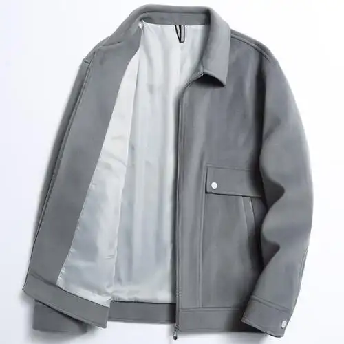 罗蒙男士短夹克秋冬季新时尚休闲上衣潮流翻领仿麂皮绒外套外套