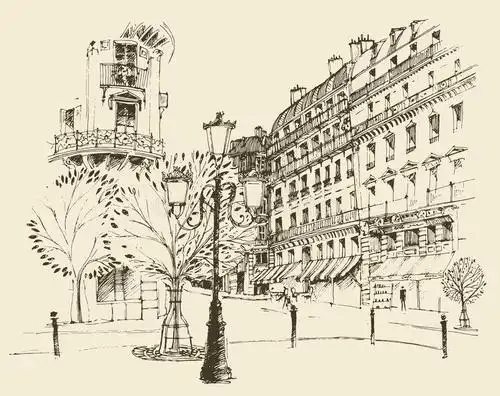 法国巴黎街道简笔画