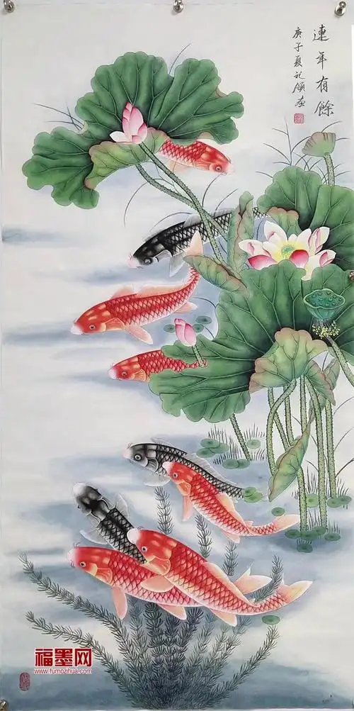九鱼荷花欣赏 锦鲤戏莲 好运不断富贵连年