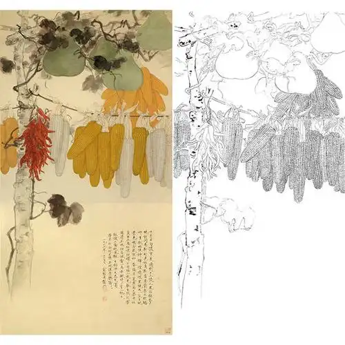 白描底稿-工笔玉米-俞致贞农村小景-hv09