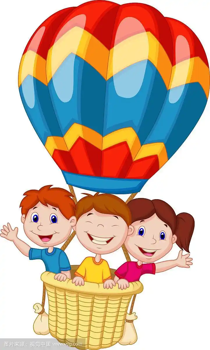 快乐的小朋友卡通乘坐热气球