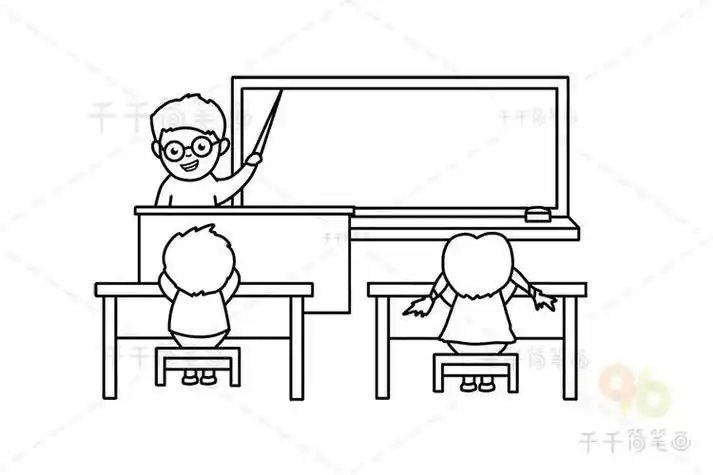 高中老师上课全班学生听课简笔画课堂上课场景简笔画什么画老师给学生