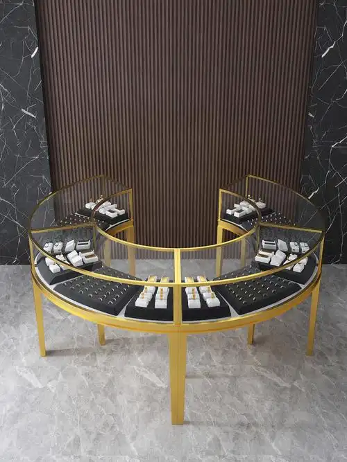 弧形珠宝柜圆弧珠宝玉器翡翠银饰玻璃柜台古玩文物手表首饰饰品博物馆