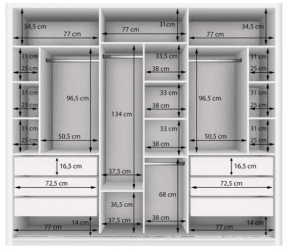 2,五门衣柜内部布局参考
