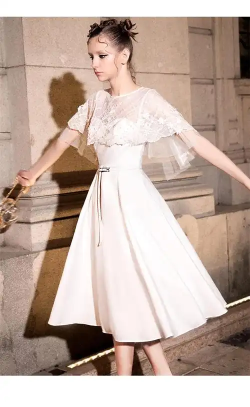 礼服女约会聚会简单大方白色气质晚礼服平时可穿连衣裙名媛