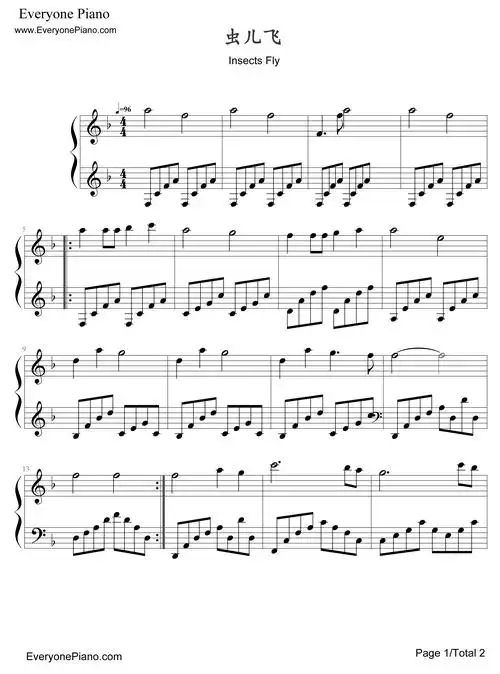 虫儿飞钢琴谱_郑伊健