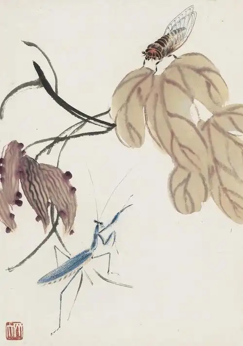 []0009_国画素材_齐白石虫草册页20开-09_真迹扫描大图超高清书画图片