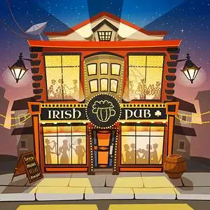 卡通背景爱尔兰酒吧建筑矢量插图爱尔兰酒吧爱尔兰酒吧装饰插图插画