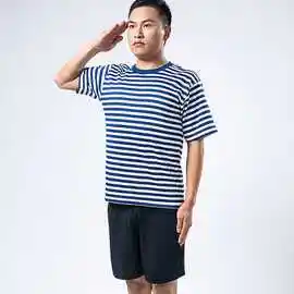体能训练服套装男短袖短裤 夏季条纹海魂衫学生体能运动圆领t透气