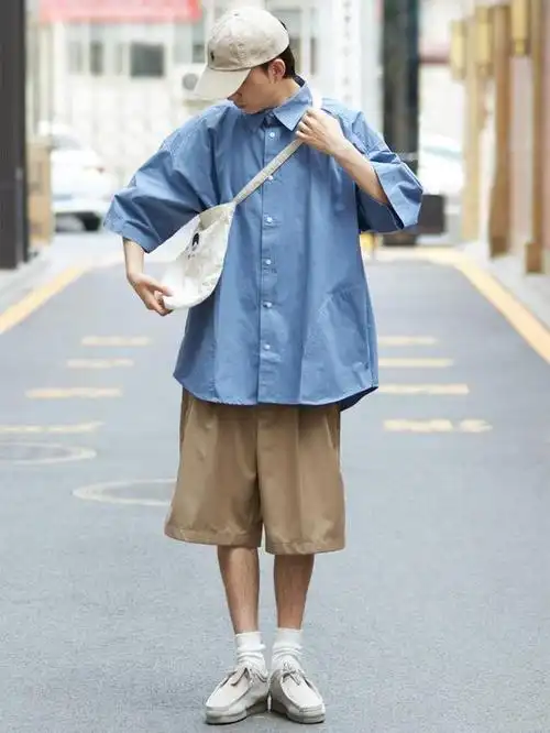 6款夏季男生cityboy风格宽松短袖衬衫穿搭实例