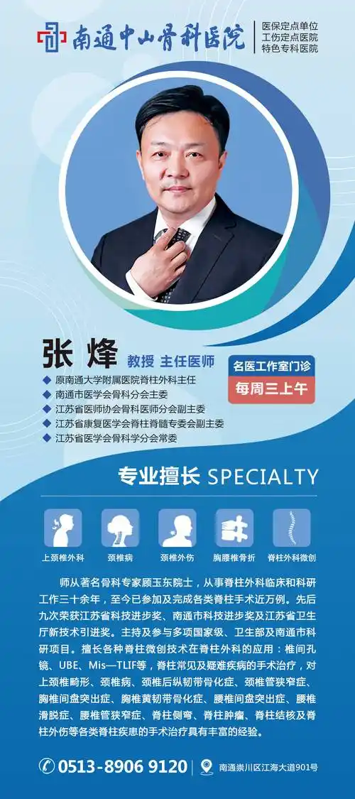 名医工作室丨南通大学附属医院脊柱外科张烽教授每周三上午将来我院