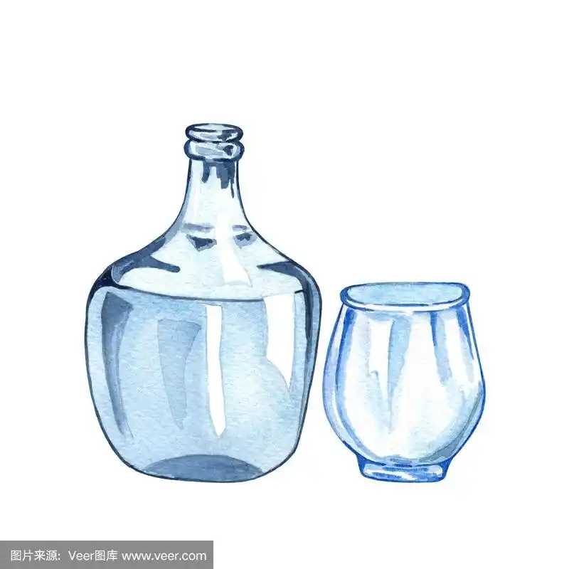 水彩玻璃瓶孤立在白色.透明彩色玻璃瓶.