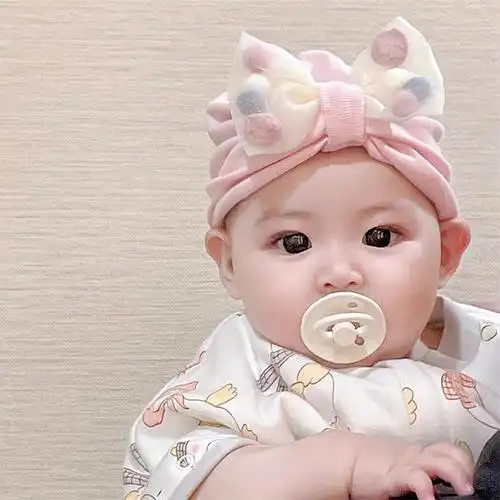 婴儿护囟门帽毛球蝴蝶结套头帽春秋薄宝宝帽子新生儿胎帽可爱棉帽