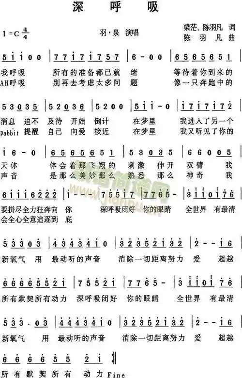 深呼吸(羽泉) 歌谱简谱网