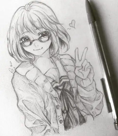 人物黑白动漫素材插画绘画线稿手绘女生男生长发短发转载