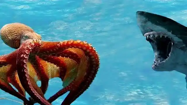 巨型章鱼对战鲨鱼,两大海洋顶级捕食者的战斗,最后谁会赢呢?