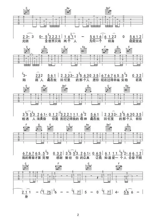 回忆里的那个人(原版吉他谱)简谱歌词