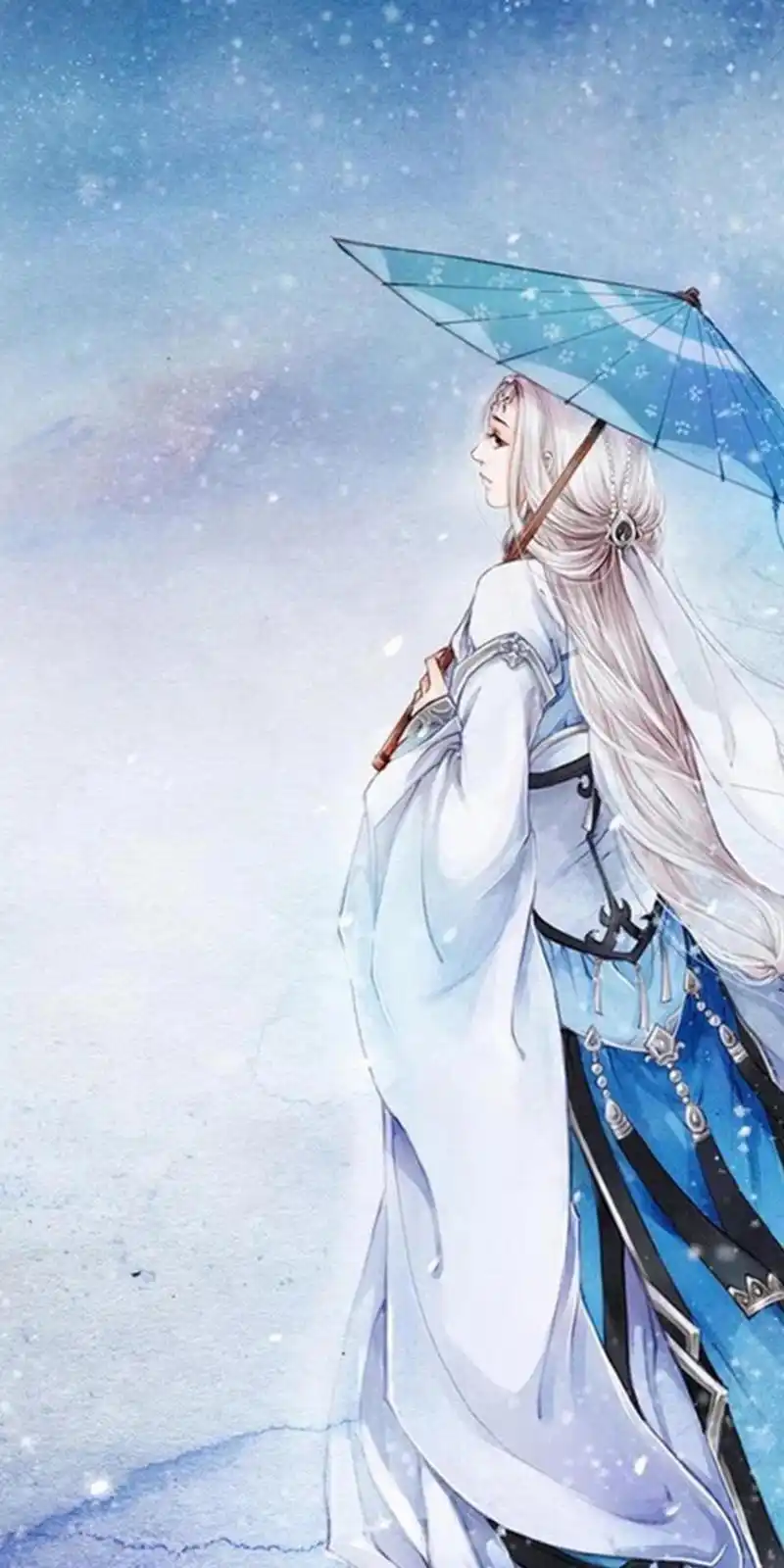 雪中撑伞的古风美女,动漫-手机壁纸